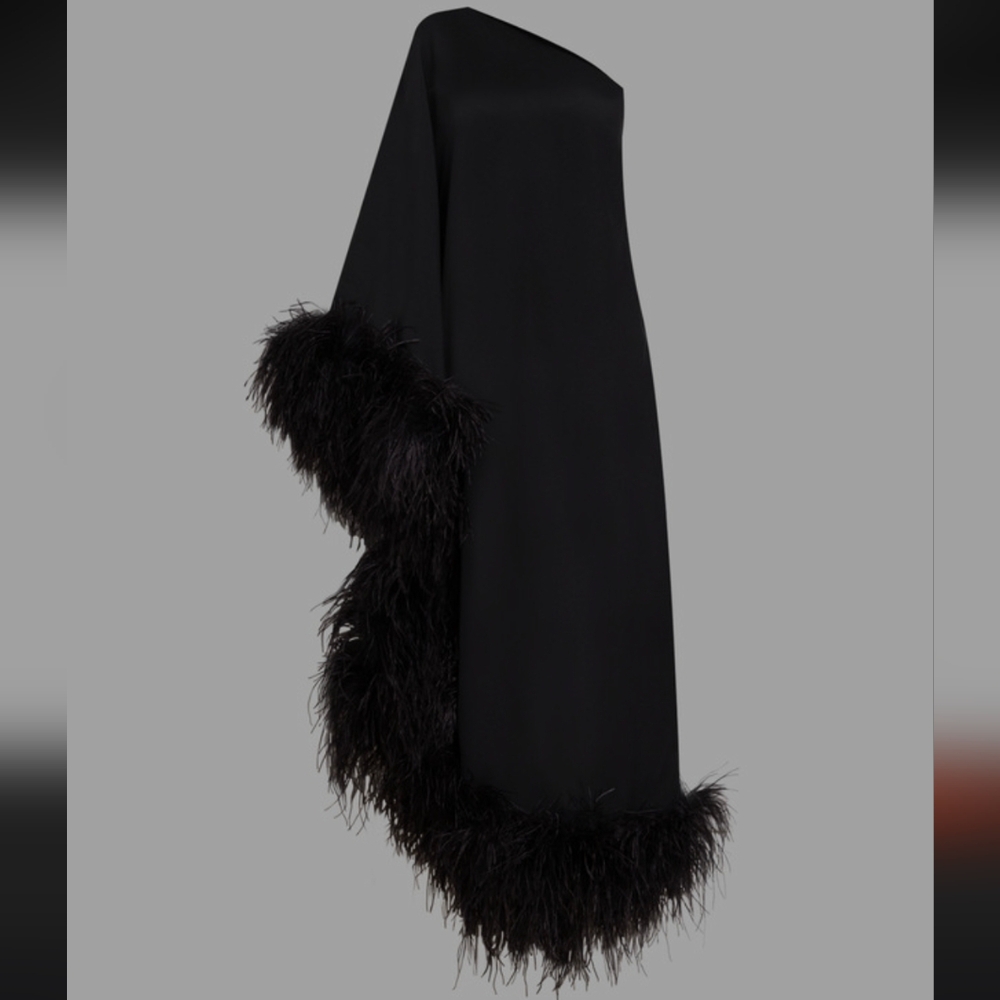 Taller Marmo Black Feathered Ubud One-Shoulder Dress, (NEW W Tag, Size 42) - Picture 5 of 12